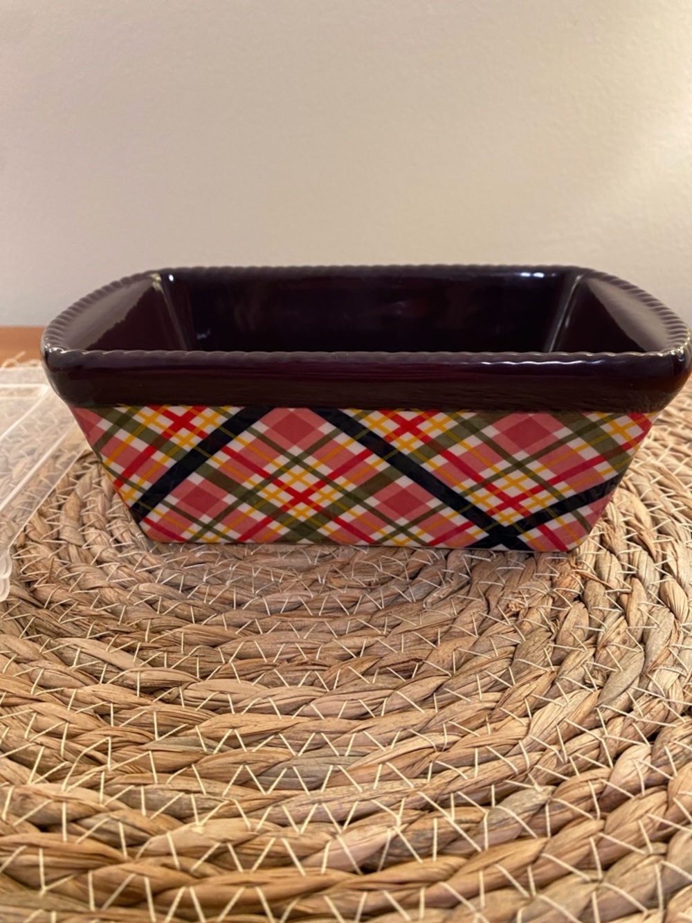 Temptations Plaid Mini 12 oz. Loaf Pan With Lid Plum Pink Green Gold - Picture 9 of 10
